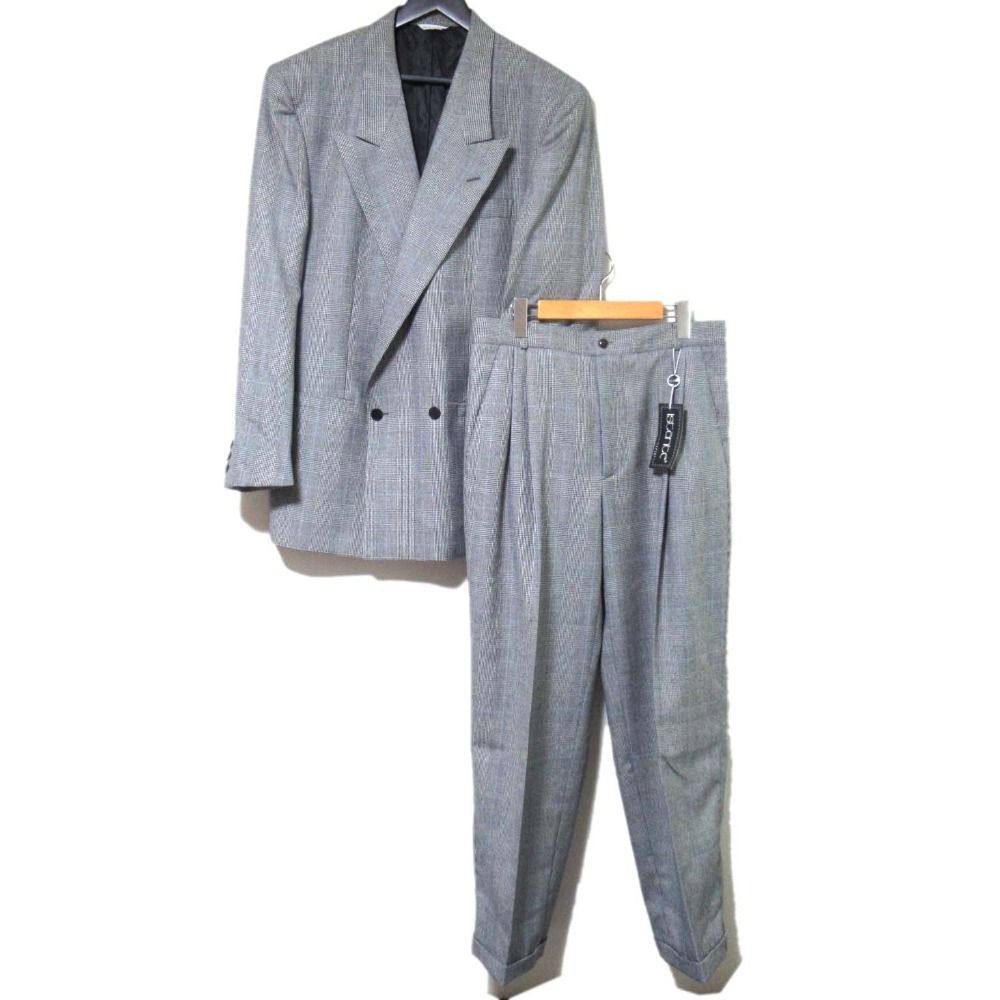 ♥ istante UOMO イスタンテ ヴェルサーチ グレンチェック テーラードジャケット スラックス スーツ セットアップ 50 グレー メンズ 古着