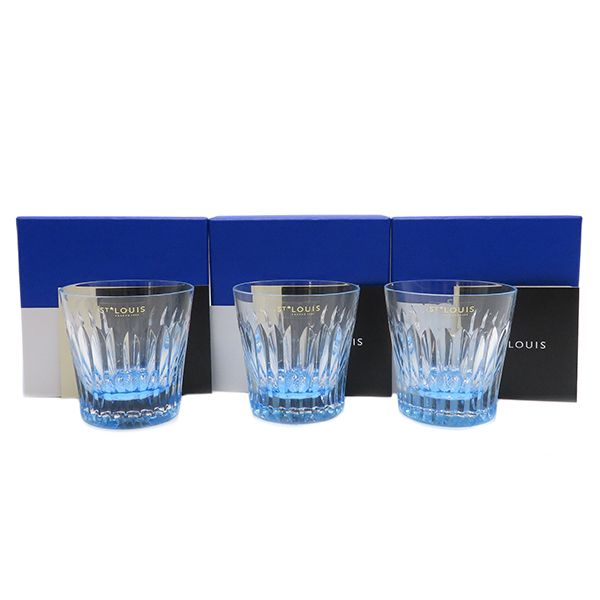 HERMES - エルメス HERMES グラス サンルイ ロックグラス 3客セット クリスタル クリアXブルー 【箱】【中古】 エルメス HERMES グラス サンルイ ロックグラス 3客セット