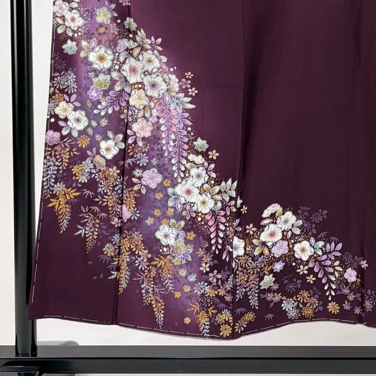付下げ 身丈151.5cm 裄丈65cm M 袷 翠山工房 やまと 落款 辻が花 金彩 ぼかし 濃紫 正絹
