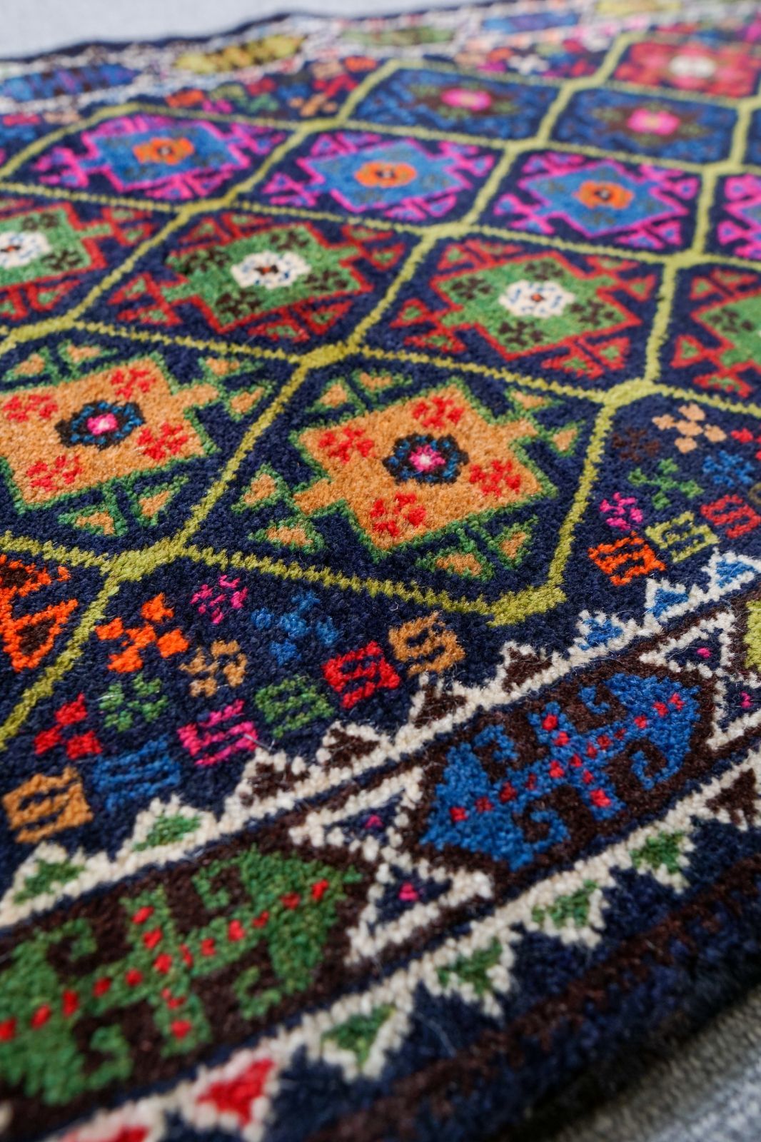 231×55cm アフガニスタン手織り絨毯 ランナー トライバルラグ