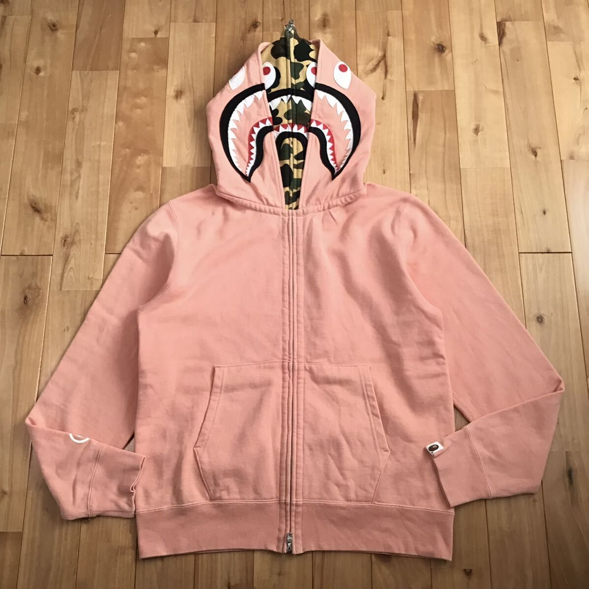 BAPE DOUBLE SHARK FULL ZIP PINK M パーカー