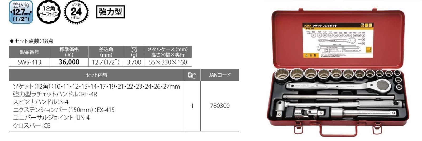 大特価】トップ (TOP) ソケットレンチセット 差込角 12.7㎜ ケース