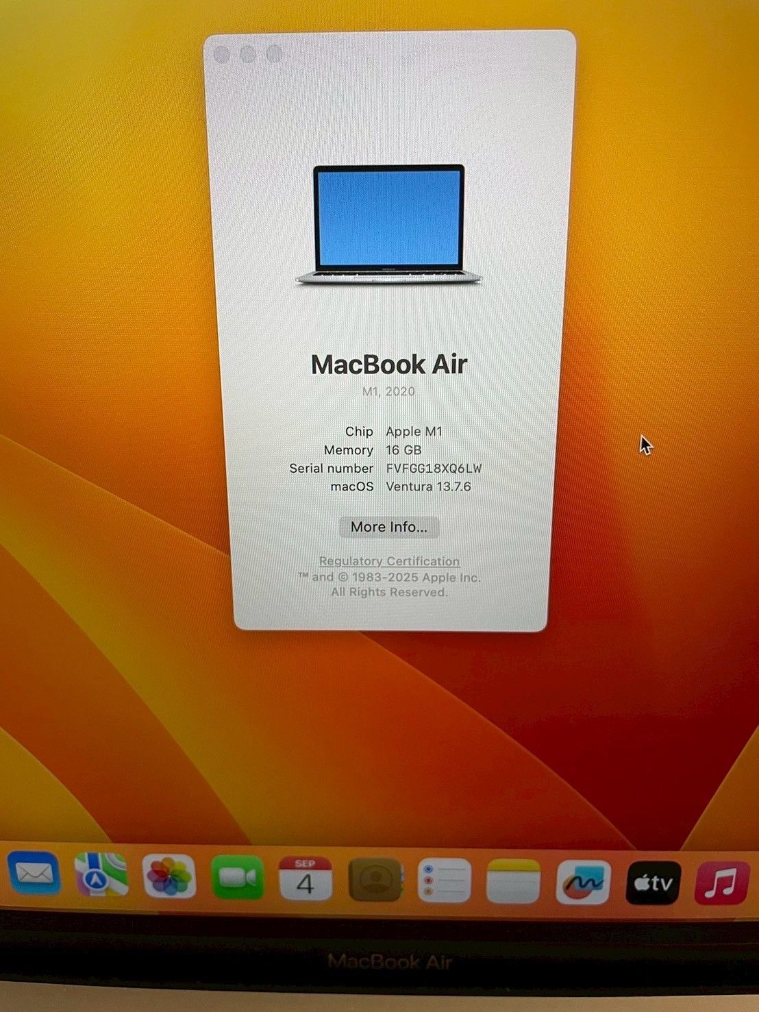 良品】MacBook/Air/M1/2020/シルバー/16GB/256GB/バッテリー84