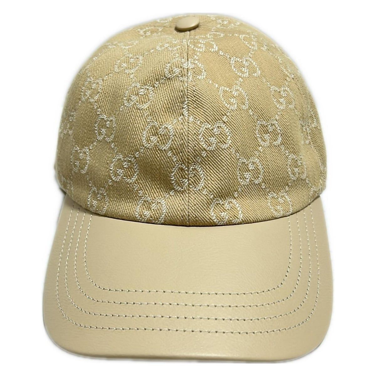 GUCCI グッチ キャップ M GG柄 782120 ベージュ ベースボールキャップ コットン レザー