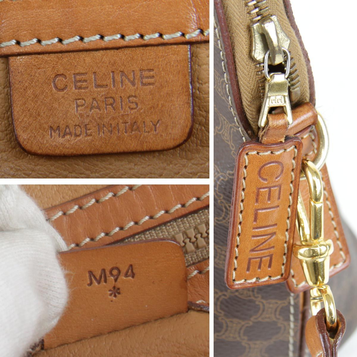 良品 セリーヌ 2way ハンドバッグ マカダム M94 ブラウン CELINE-