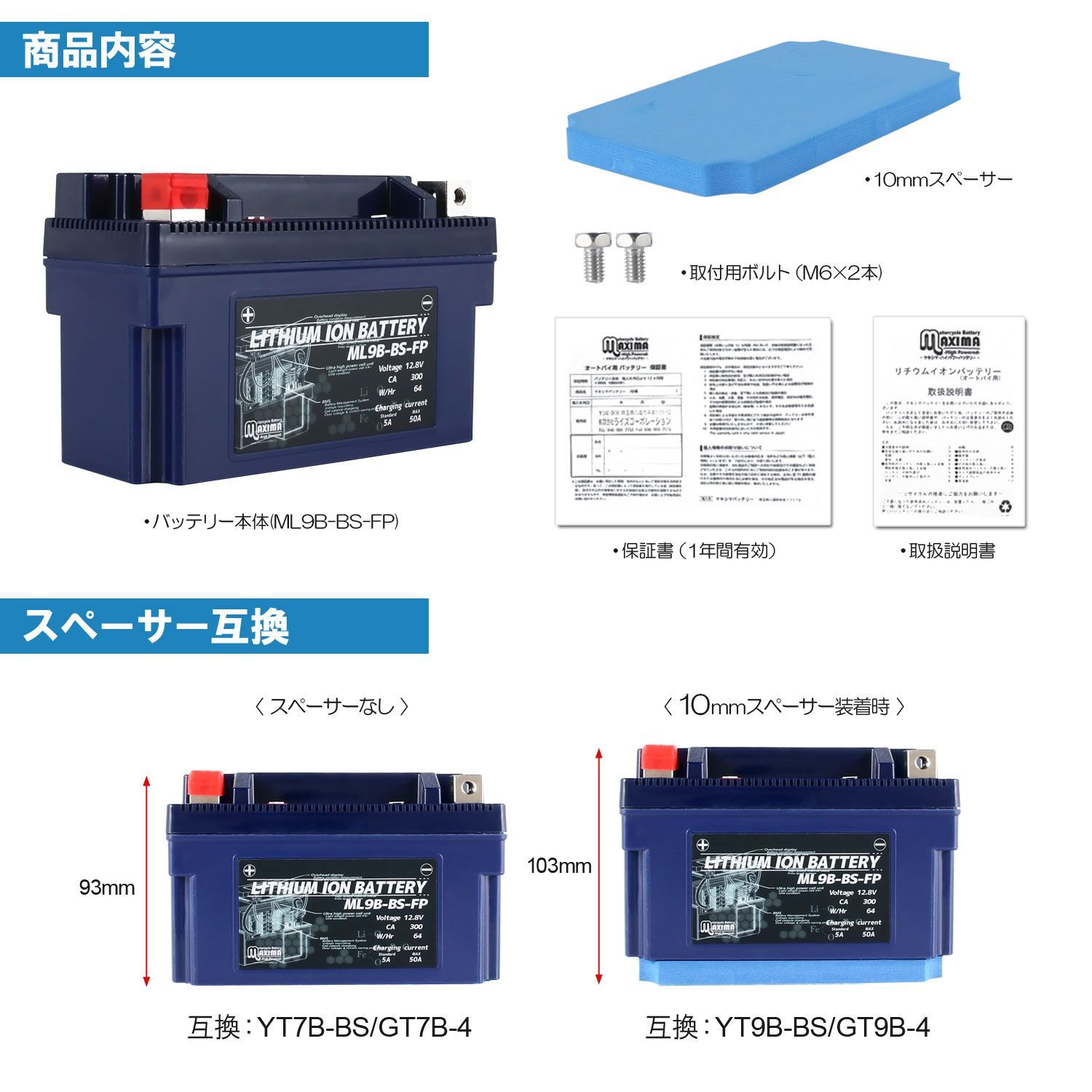マキシマバッテリー 互換 YT9B-BS バイク用 リチウムイオンバッテリー