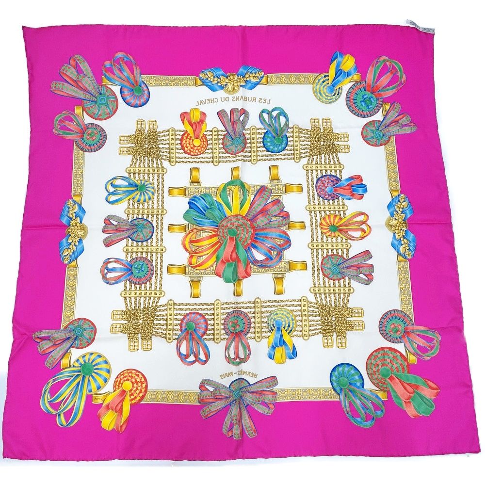 中古】【箱付き】 HERMES エルメス シルク カレ90 LES RUBANS DU