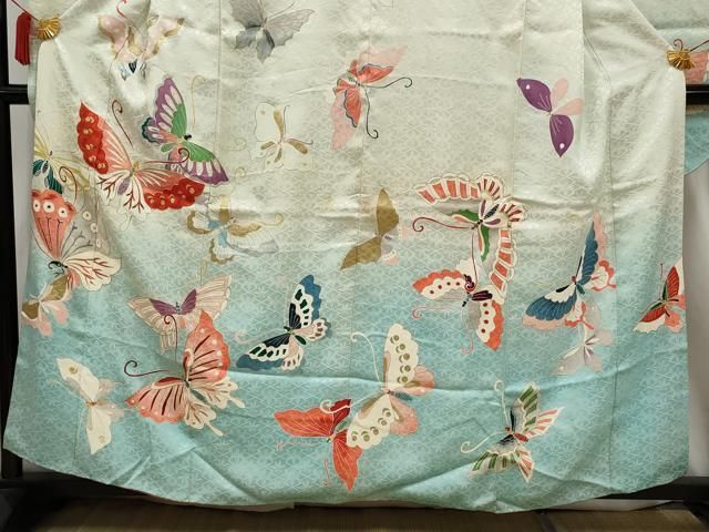 平和屋着物□豪華振袖 駒刺繍 舞蝶文 暈し染め 金彩 正絹 逸品