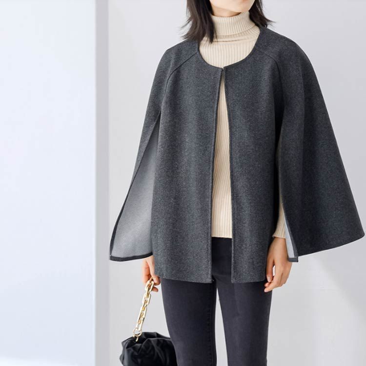 美品✨noble ノーブル　ポンチョ　ケープコート　羽織り　ウール　リバーシブル リアルスタイル REAL STYLE ケープコート レディース ロング 秋