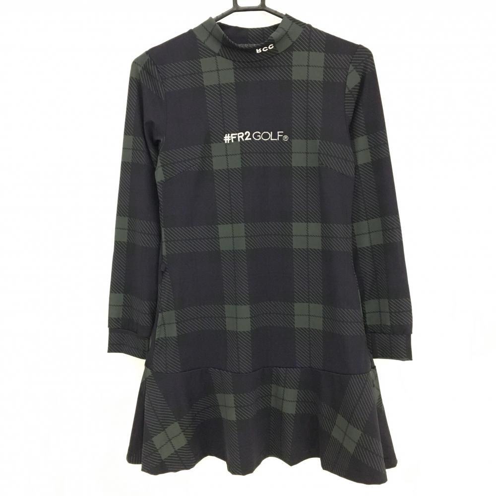 エフアールツー ハイネックワンピース 黒×グレー系 チェック ストレッチ ナイロン混 レディース S ゴルフウェア FR2 GOLF