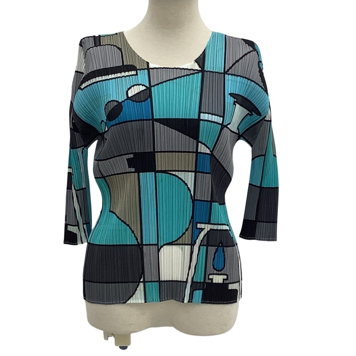 ISSEY MIYAKE イッセイミヤケ PLEATS PLEASE カットソー 図形 総柄 SIZE 3 PP81-JK633 マルチカラー