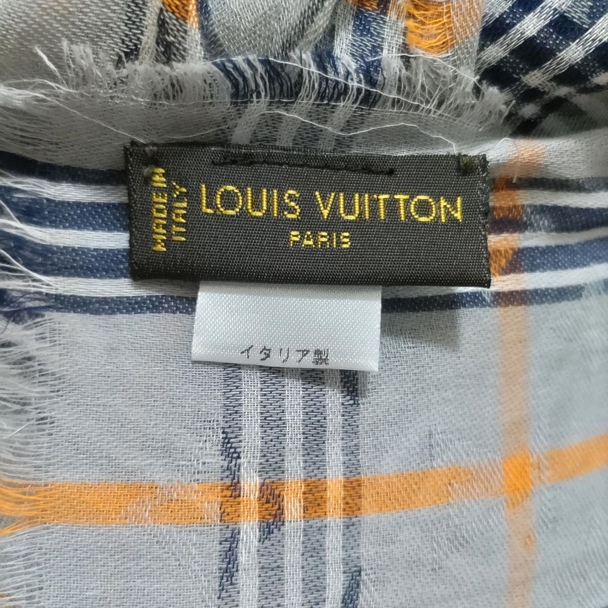 LOUIS VUITTON チェック柄ストール ヴィトン マサイチェック ストール コットン オレンジ×ネイビー