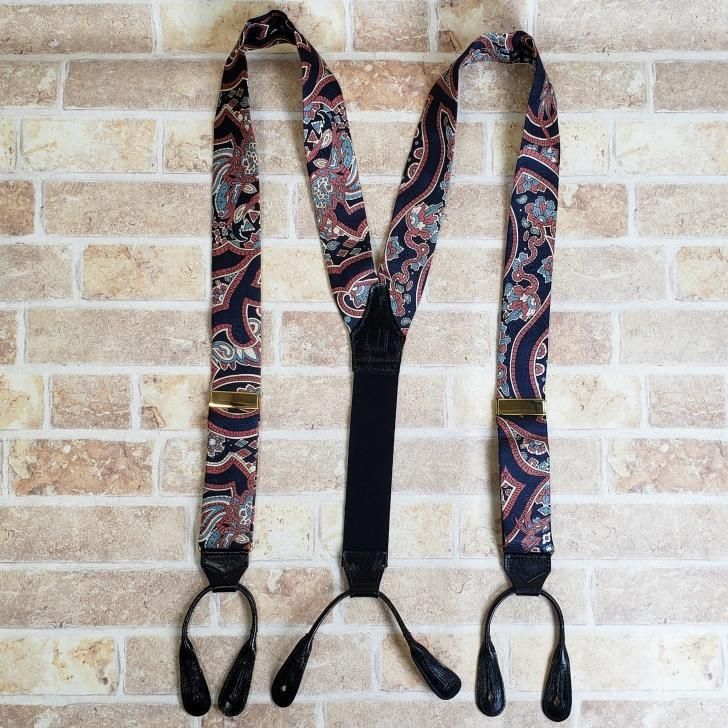 ダンヒル ヴィンテージ 総柄 Y型 ボタン式 サスペンダー 伊製