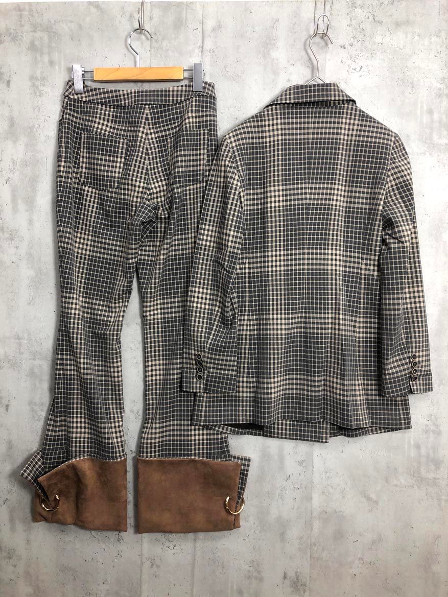 ALL COMES FROM NOTHING オールカムズフロムナッシング チェック セットアップ sizeS ブラウン系 レディース