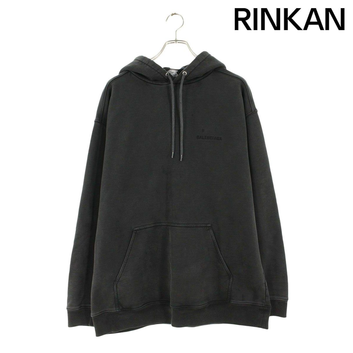 バレンシアガ 600583 TLVB8 ユーズド加工ロゴ刺繍プルオーバーパーカー  