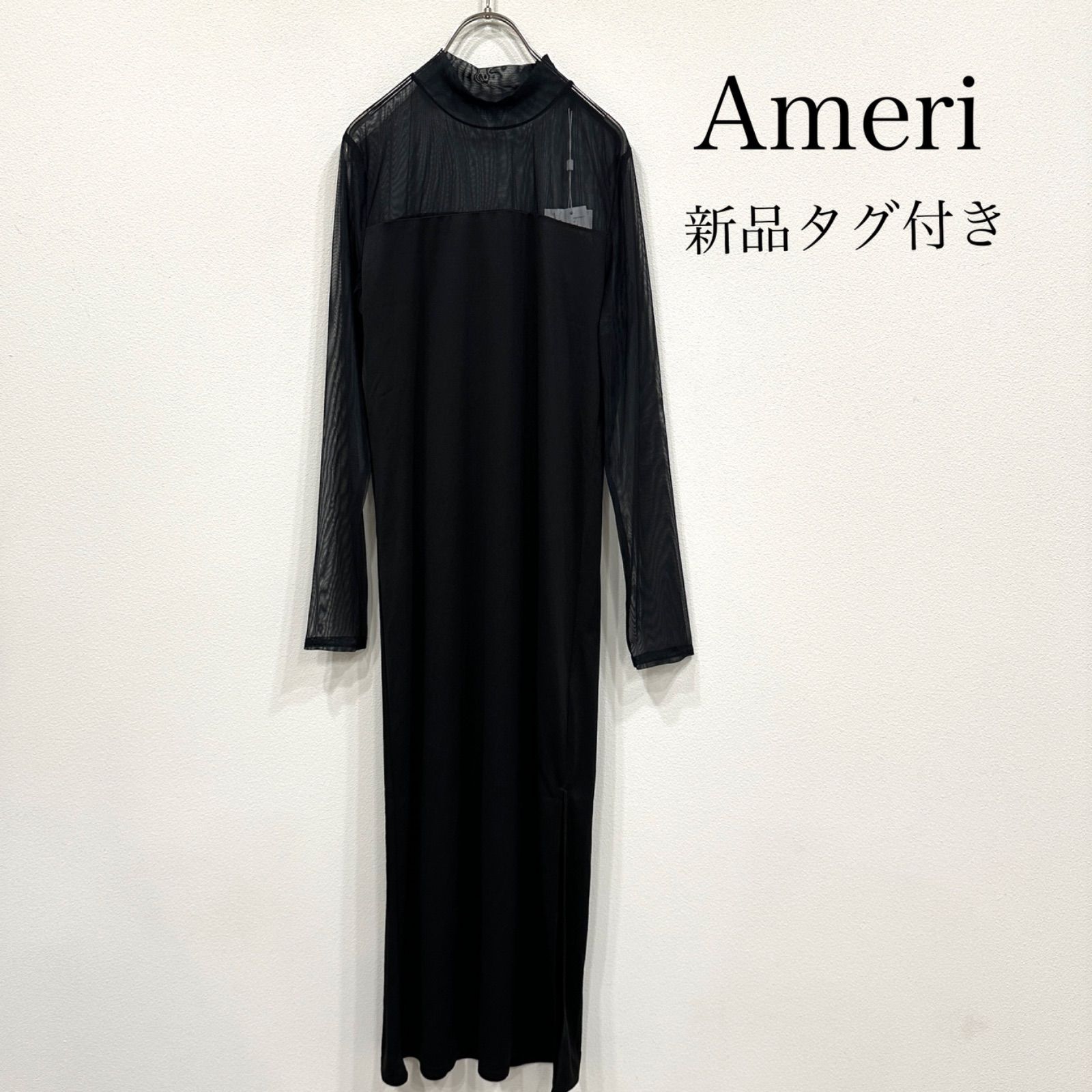 アメリビンテージ　ワンピース　シースルー　Mサイズ 新品 AMERI Mサイズ ワンピース 黒 アメリビンテージ 桐谷美玲