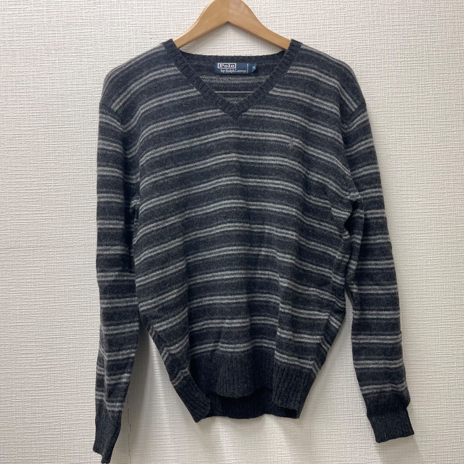 【NPA】Mサイズ POLO Ralph Lauren ポロ ラルフローレン ニットセーター 黒白灰ボーダー
