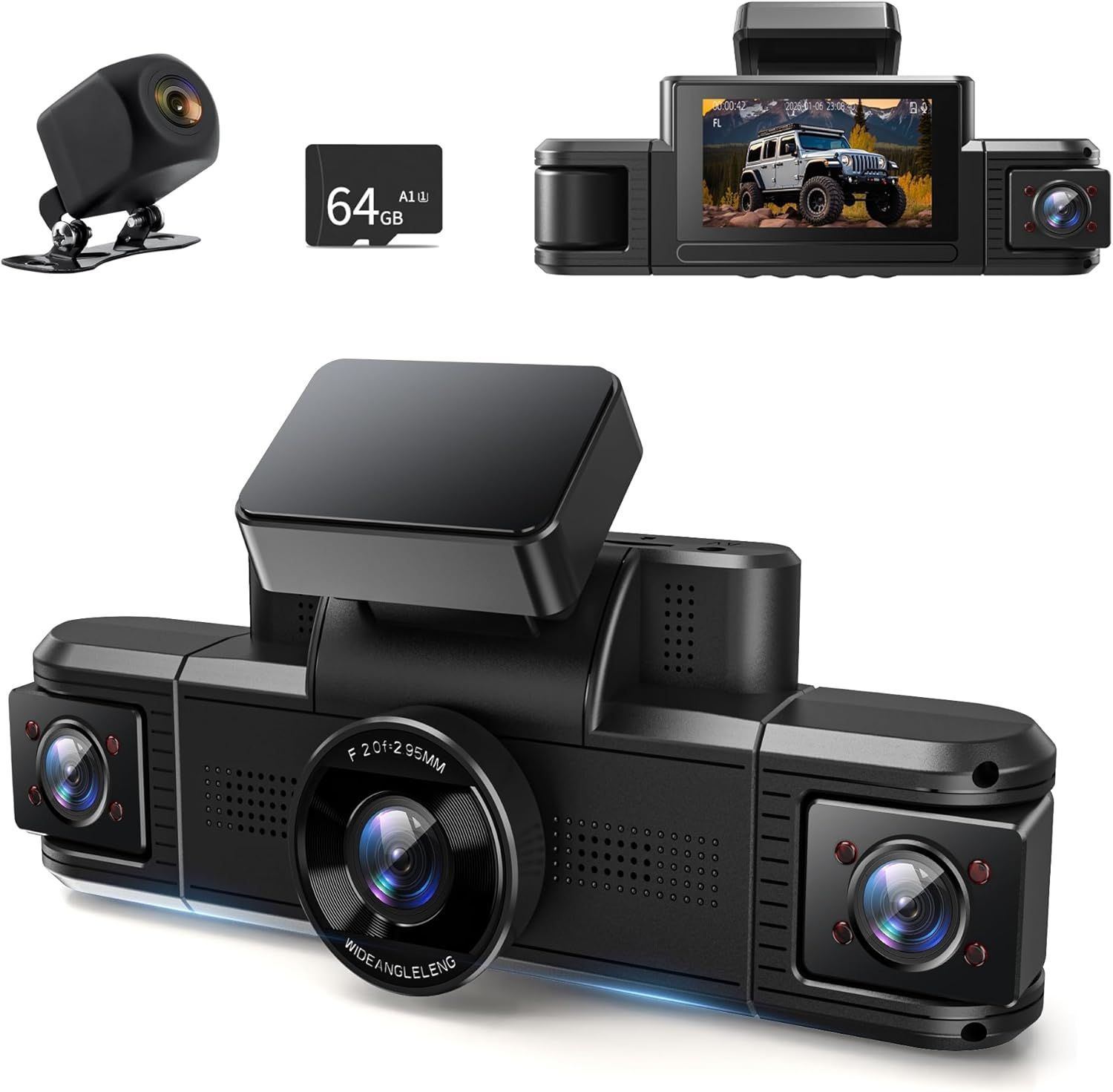 4カメラ ドライブレコーダー 360度 WiFi搭載 ドラレコ前後カメラ 小型 360度全方位保護 2K+1080P+1080P+720P スーパー暗視 24時間駐車監視 ループ録画 Ｇセンサー緊急録画 赤外線暗視 車載カメラ 64GB S