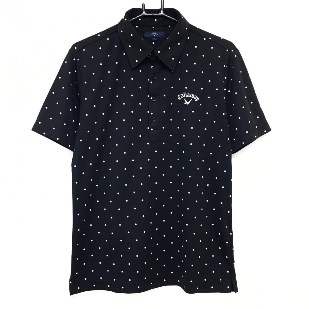 【美品】キャロウェイ 半袖ポロシャツ 黒×白 ドット柄 ロゴ刺しゅう メンズ L ゴルフウェア Callaway
