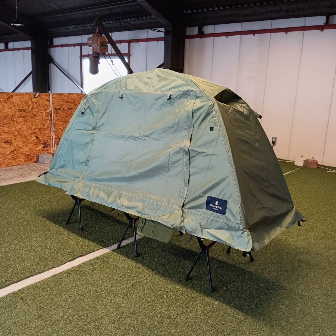Naturaldrop 高床式 タイニーテント 軽量 折り畳み 1人用 グリーン キャンピングコット アースグリーン ピロー付き