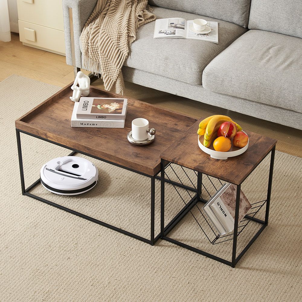 「数量限定セール」北欧風サイドテーブル センターテーブル 2点セット ブラウン 木製 リビング テーブル おしゃれ インテリア 家具 モダン 組み合わせ自由 コーヒーテーブル ミニテーブル 