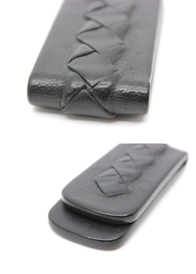 【美品】ボッテガヴェネタ マネークリップ ブラック イントレチャート レザー BOTTEGA VENETA ボッテガヴェネタ マネークリップ付き 二つ折り