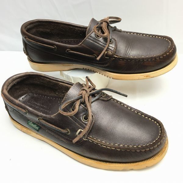 交換OK Paraboot パラブーツ サイズ6.5 25.0 ダークブラウン|茶 本革デッキシューズ モカシン Shoes boots 管NO.ZF-131<sale>