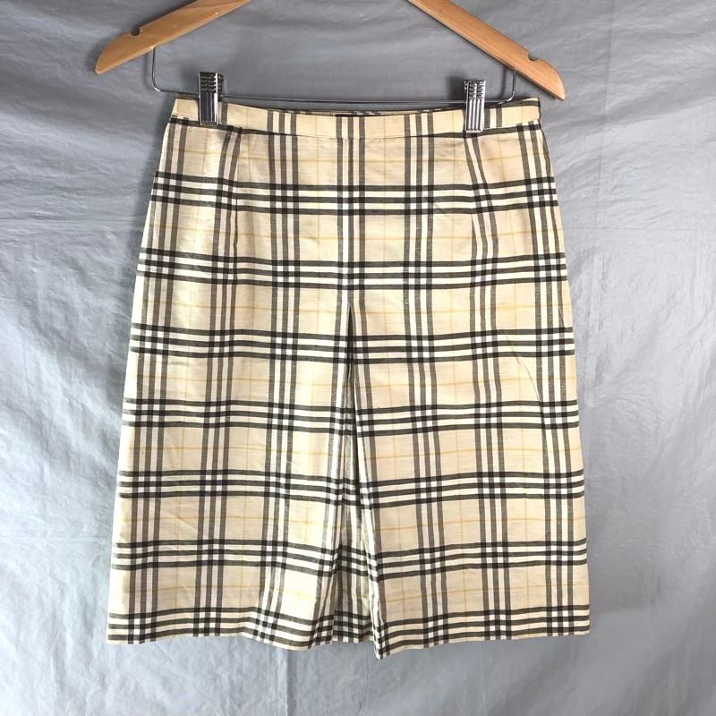 バーバリーロンドン BURBERRY LONDON スカート 薄手 ノバチェック プリーツ シルク混 裏地付き ベージュ系 40サイズ 943023