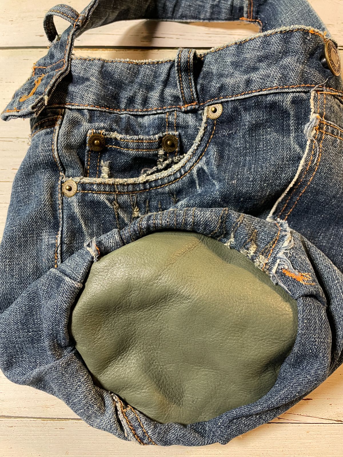 リメイクデニムバッグ渋ブルー和柄パッチbag-0004 - メルカリ