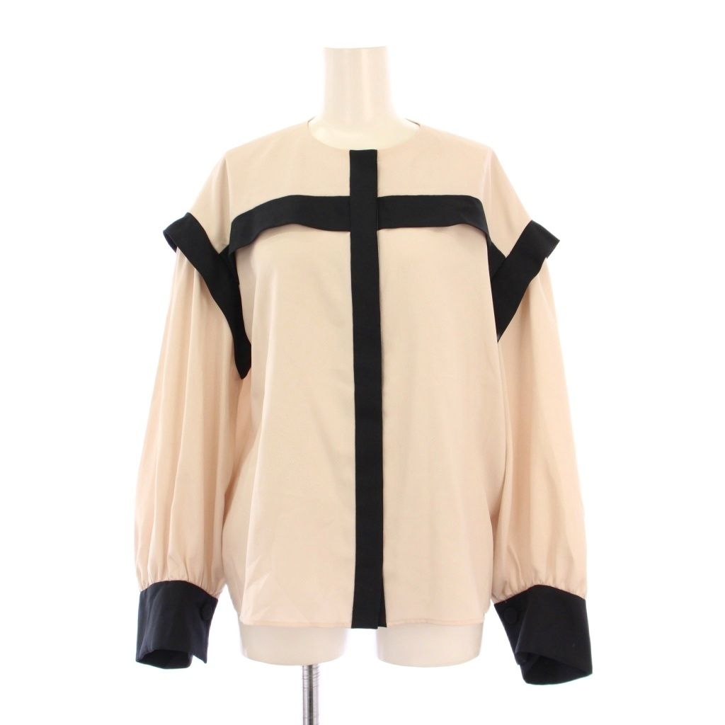 アドーア ADORE バイ ジョーゼットブラウス シャツ 長袖 クルーネック ストレッチ 38 ベージュ 黒 ブラック 531-3110008 BB