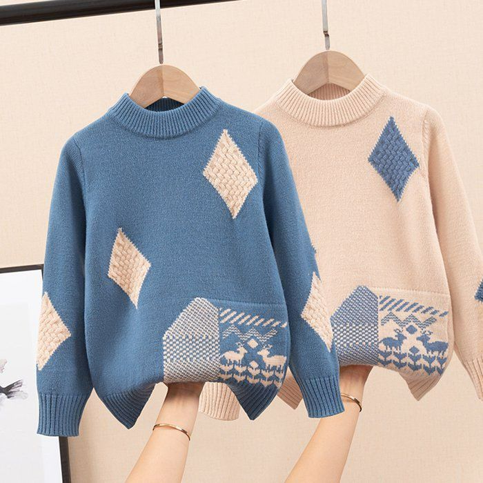 【新作 未使用】子供服 ニット セーター 男の子 女の子 キッズ クルーネックニット トップス 長袖 裹起毛 丸首 防寒 ゆったり おしゃれ かわいい 保育園 幼稚園 通園 プレゼント ギフト 厚手 