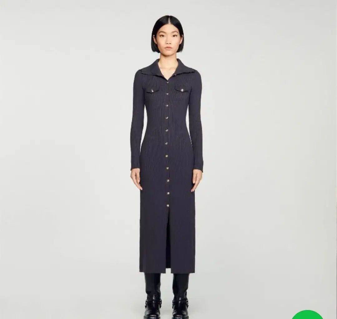 SANDRO(サンドロ) SANDRO ゴールドボタン ニット ロング ワンピース 36