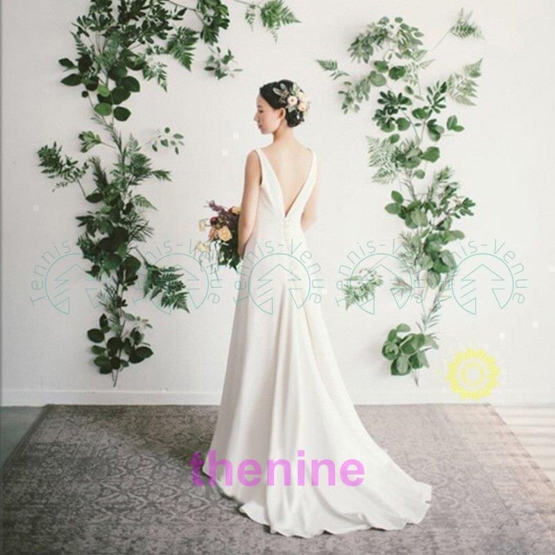 ウェディングドレス 結婚式 二次会 ホワイト 花嫁 白ワンピース ロング丈ドレス 披露宴 シンプル 前撮り ウエディングドレス A