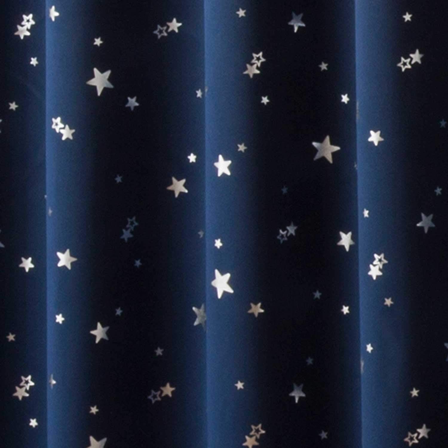Size:丈200 cm x 幅100 cm (2枚組)_Color:ネイビーブルー カーテン 1級遮光 断熱 箔プリント 星柄 プラネット ネイビーブルー 幅100cm×丈200cm 2枚入 8サイズ