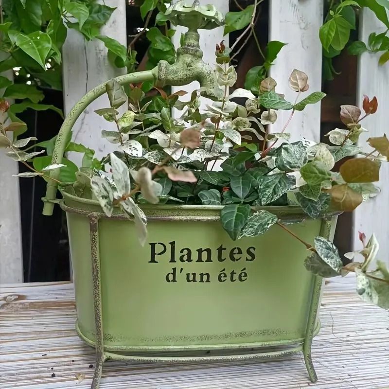 プランター 植木鉢 バスタブ型 お風呂 蛇口付き ヴィンテージ風 アンティーク風 多肉植物 寄せ植え プランターポット ガーデニング雑貨 屋内 屋外 ガーデニング 庭 玄関 YHb4154