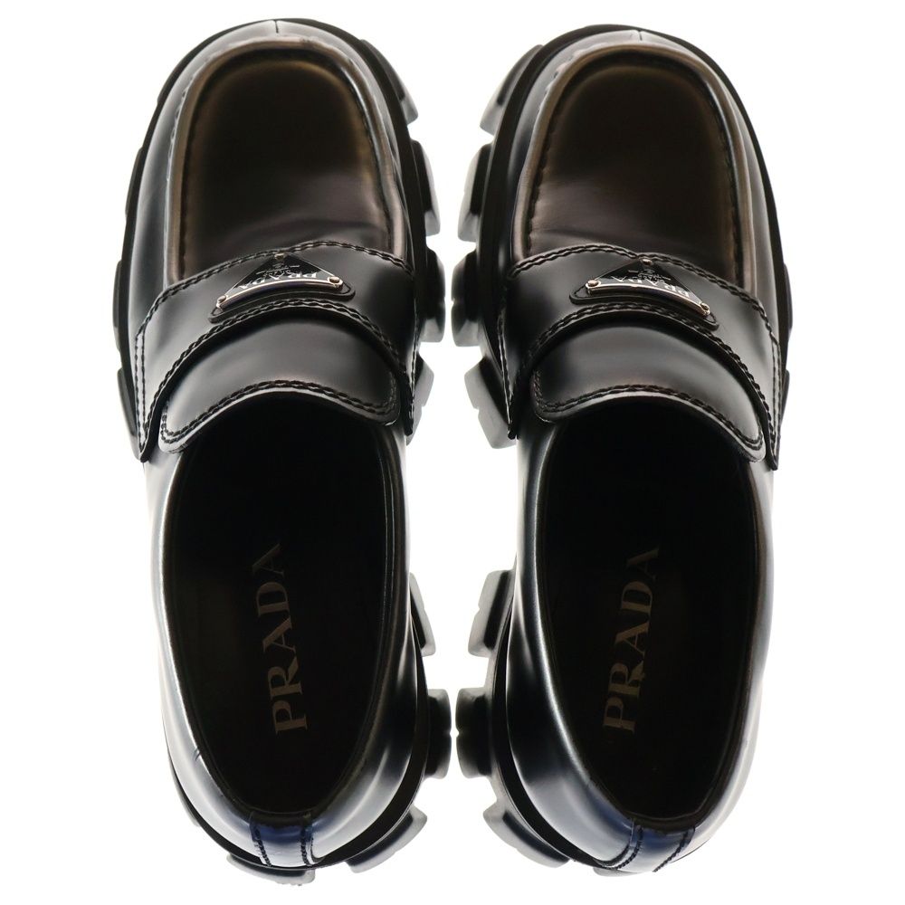 PRADA プラダ Monolith Pointy Brushed Leather Loafers モノリス トライアングルロゴ 三角プレート ブラッシュドレザー ローファー ブラック 2 DE 129