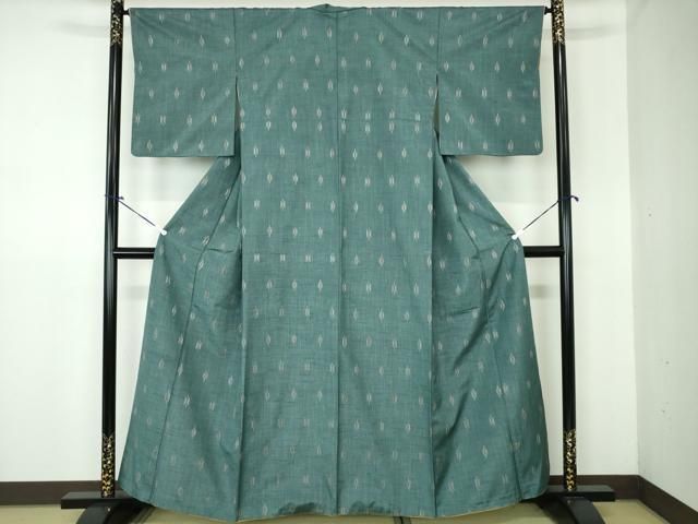 平和屋着物▽上質な紬 単衣 扇文 正絹 逸品 AAAZ9279fy