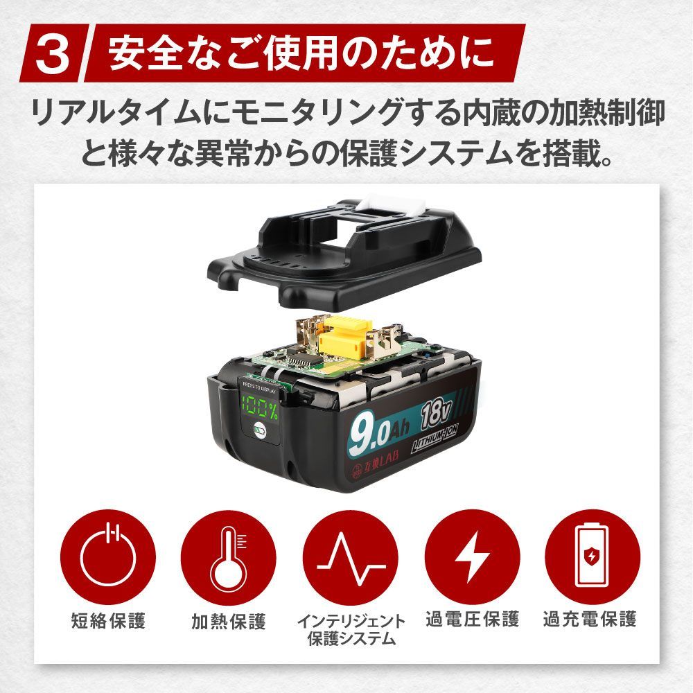  ゴカンLABバッテリー 18 V 9 Ah 0 Waitley 掃除機 充電器 インパクト ブロワー 対応 LED デジタル残量表示 WTL 1890 BL 1830 B 1850 1860 電動工具 電池 充電池アクセサリー 電池 充電池