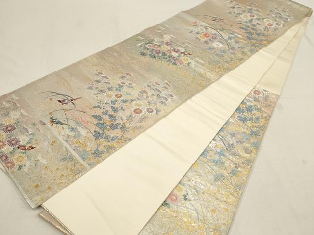 平和屋着物○六通柄 本袋帯 花鳥文九谷 金銀糸 正絹 逸品 DAAV6352ps