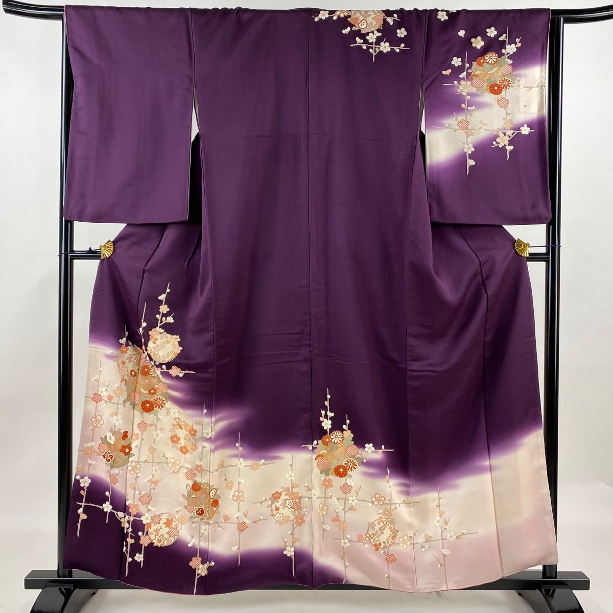 訪問着 身丈157cm 裄丈65cm M 袷 花丸文 枝梅 金彩 ぼかし 紫