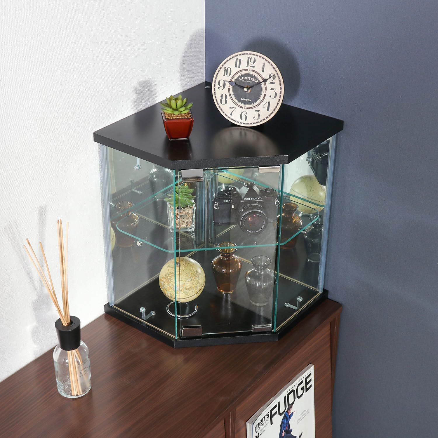 送料無料も ブラック 2段 幅35×奥行35×高さ42.5cm コーナータイプ フィギュアケース 背面ミラー 卓上 ケース 組立商品 不二貿易 74075