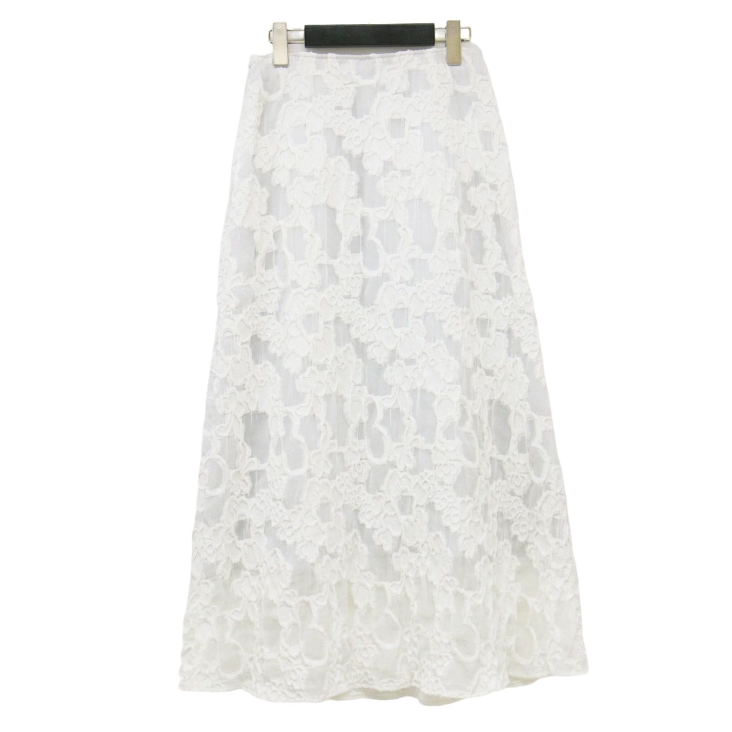 Ballsey ボールジー スカート ホワイト 白 サイズ 34 7号 24春夏 シャーリング ジャカード セミマーメイドスカート ロング丈 ウエストゴム 総柄 フ コットン ボトムス レディース