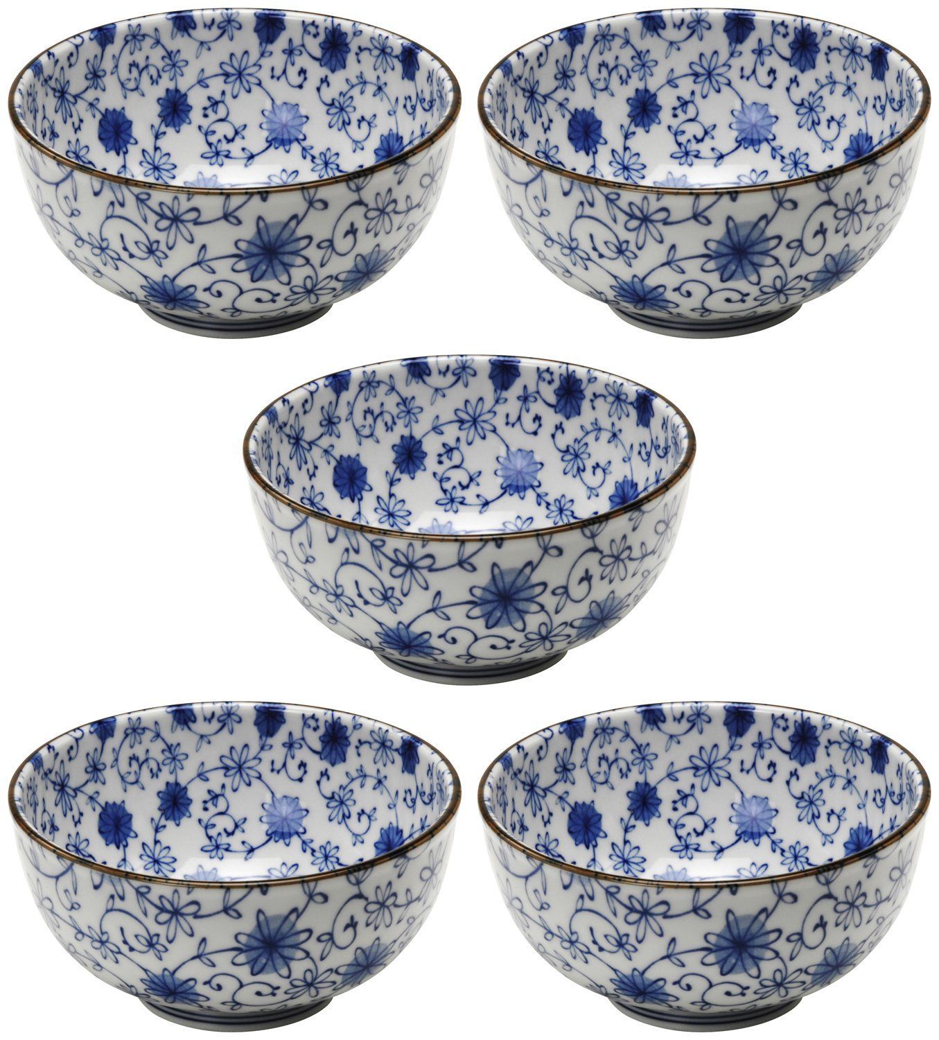 【特価セール】芽吹き唐草 青 5個セット 丼 1485775 軽量 美濃焼