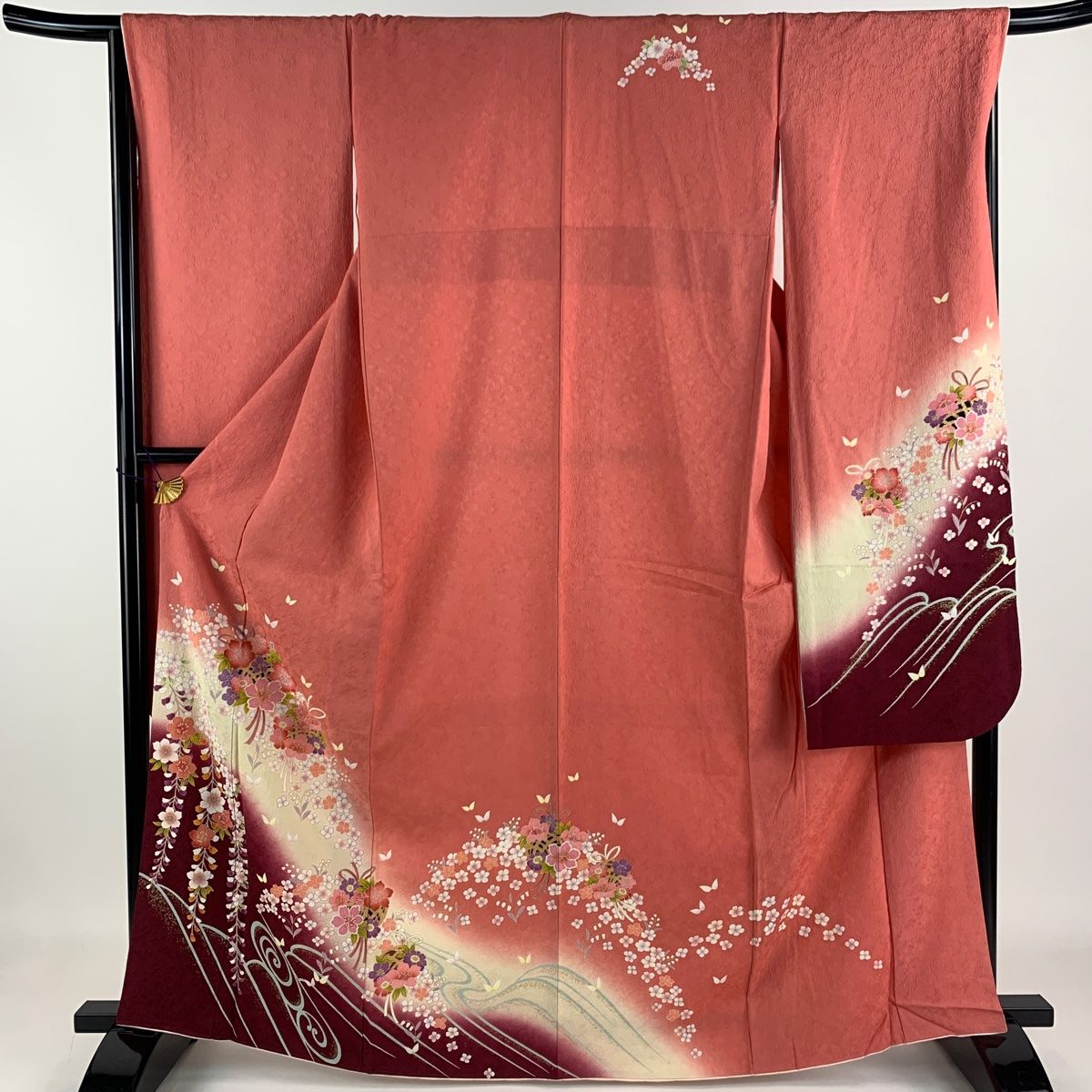 在庫一掃】 振袖 身丈165cm 裄丈66cm M 袷 花束 流水 金糸 金彩  