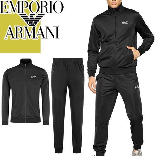 エンポリオ アルマーニ EMPORIO ARMANI EA7 セットアップ トラックスーツ ジャージ 上下 メンズ 2023年秋冬新作 トレーニングウェア ロゴ スポーツ ジム 大きいサイズ ブランド 黒 ブラック TRACKSUIT 