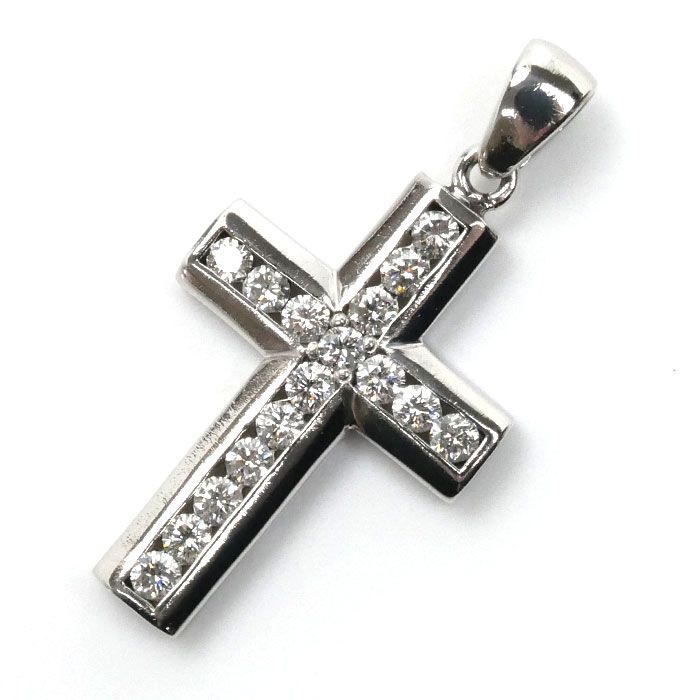 Pt900プラチナ クロス ダイヤ ペンダントトップ ダイヤモンド0.52ct