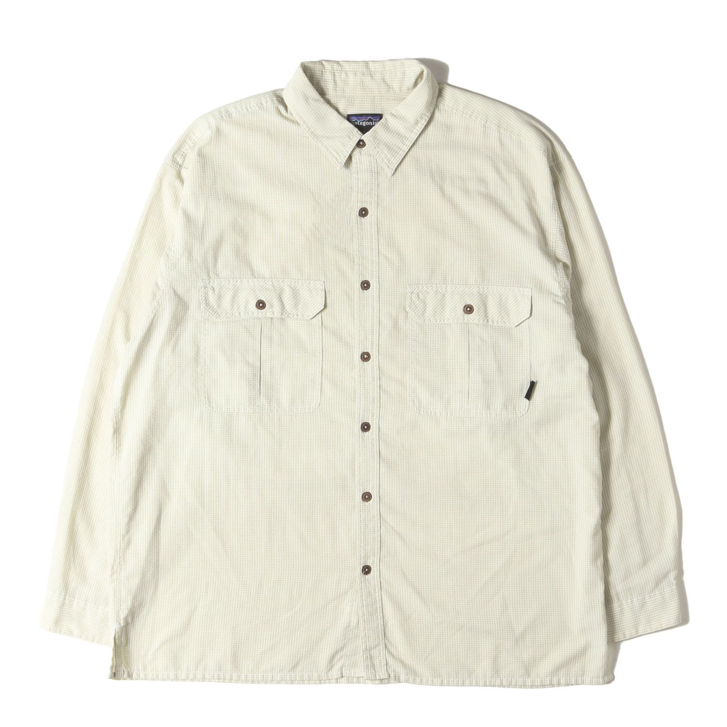 Patagonia パタゴニア シャツ イエロー ホワイト サイズ XL 90s シアサッカー ギンガムチェック シャツ 90年代 古着 ヴィンテージ トップス カジュアルシャツ 長袖 メンズ