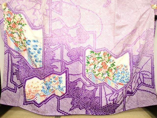 平和屋着物□豪華振袖 絞り 屏風花文 暈し染め 金彩 正絹 逸品