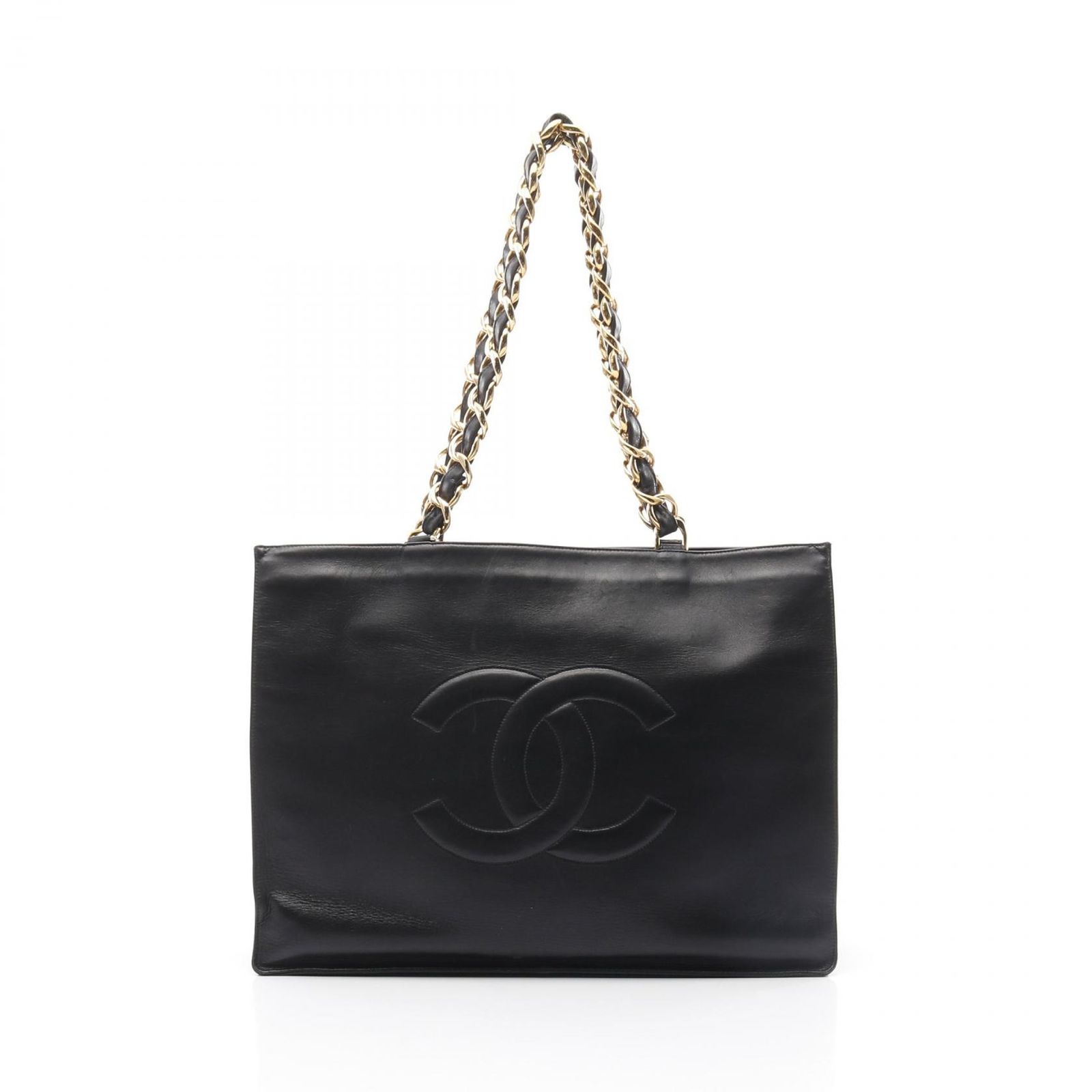 シャネル CHANEL トートバッグ デカココマーク ブラック ラムスキン 羊革 ココマーク チェーントート レディース Used A