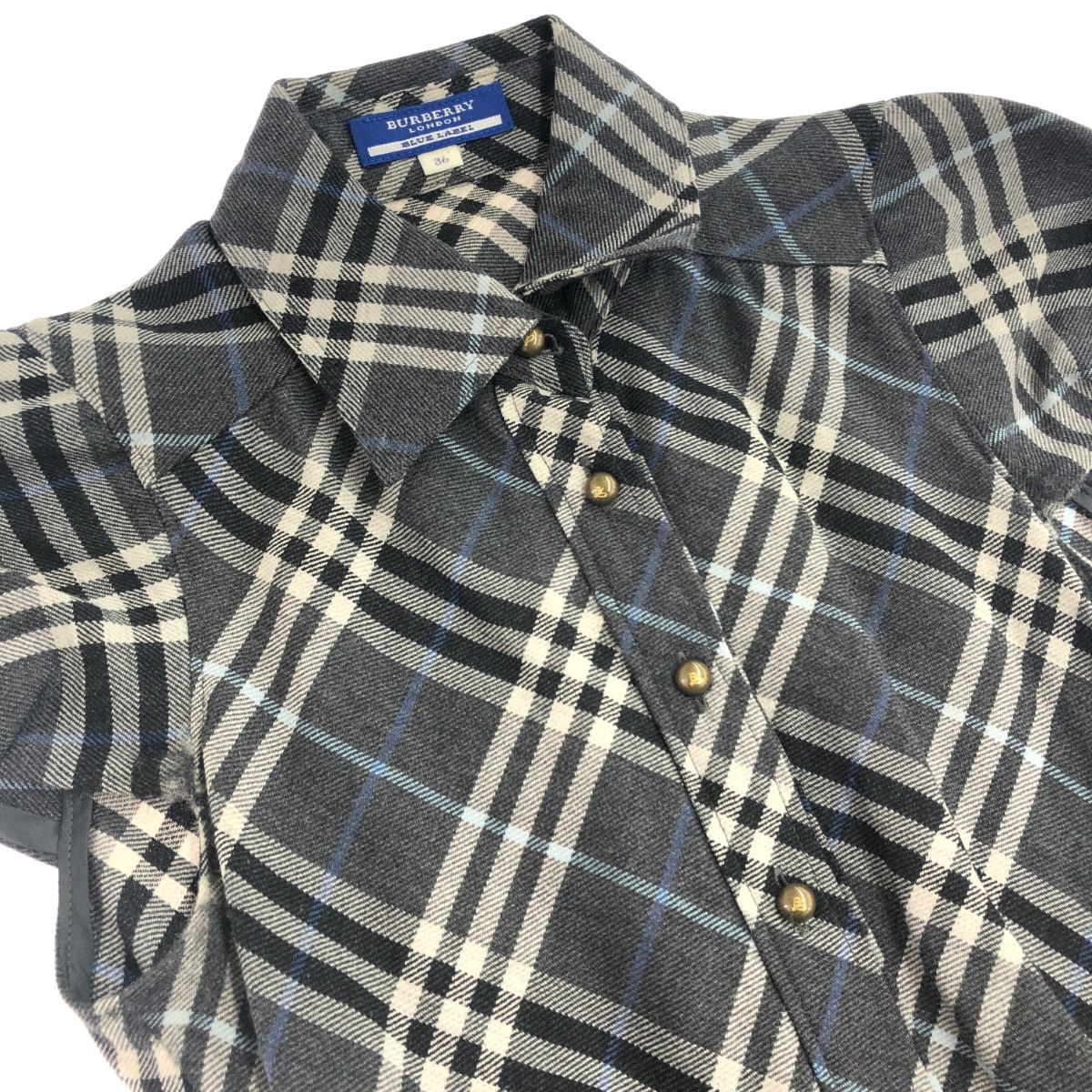 BURBERRY BLUE LABEL バーバリーブルーレーベル チェック柄パフスリーブワンピース サイズ 36 Aライン FMF43-627-08 グレー | 240001162212 MERCADOAVALIA_COM_BR